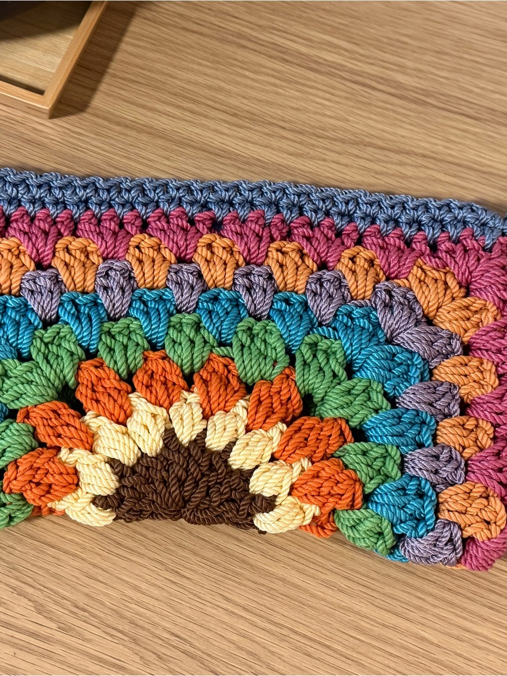 Multicolor Crochet Accent Pouch - Vibrant Rainbow Weave